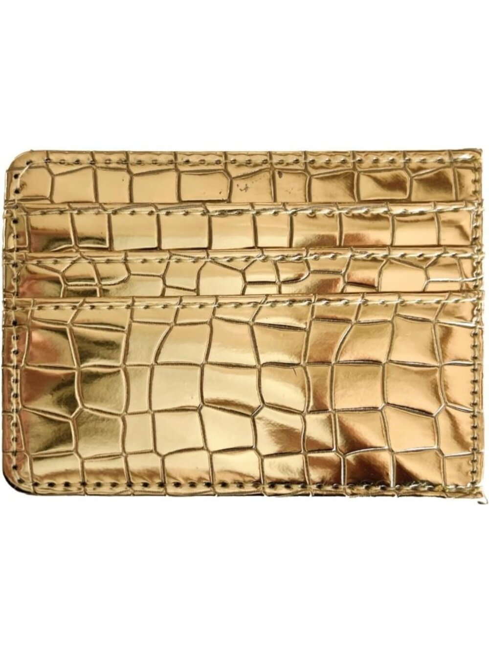 Sleek Metallic Gold Credit Card Holder Wallet | Slim Minimalist Design, Mirror